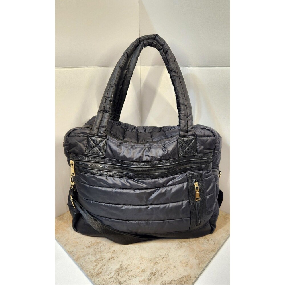 Isaac Mizrahi "The Weekender" Black Quilted Puffer Tote Bag with Trolley Sleeve